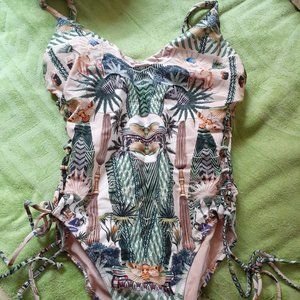 Tropical Zebra Forest Side Tie One Piece Swimsuit Rachel
